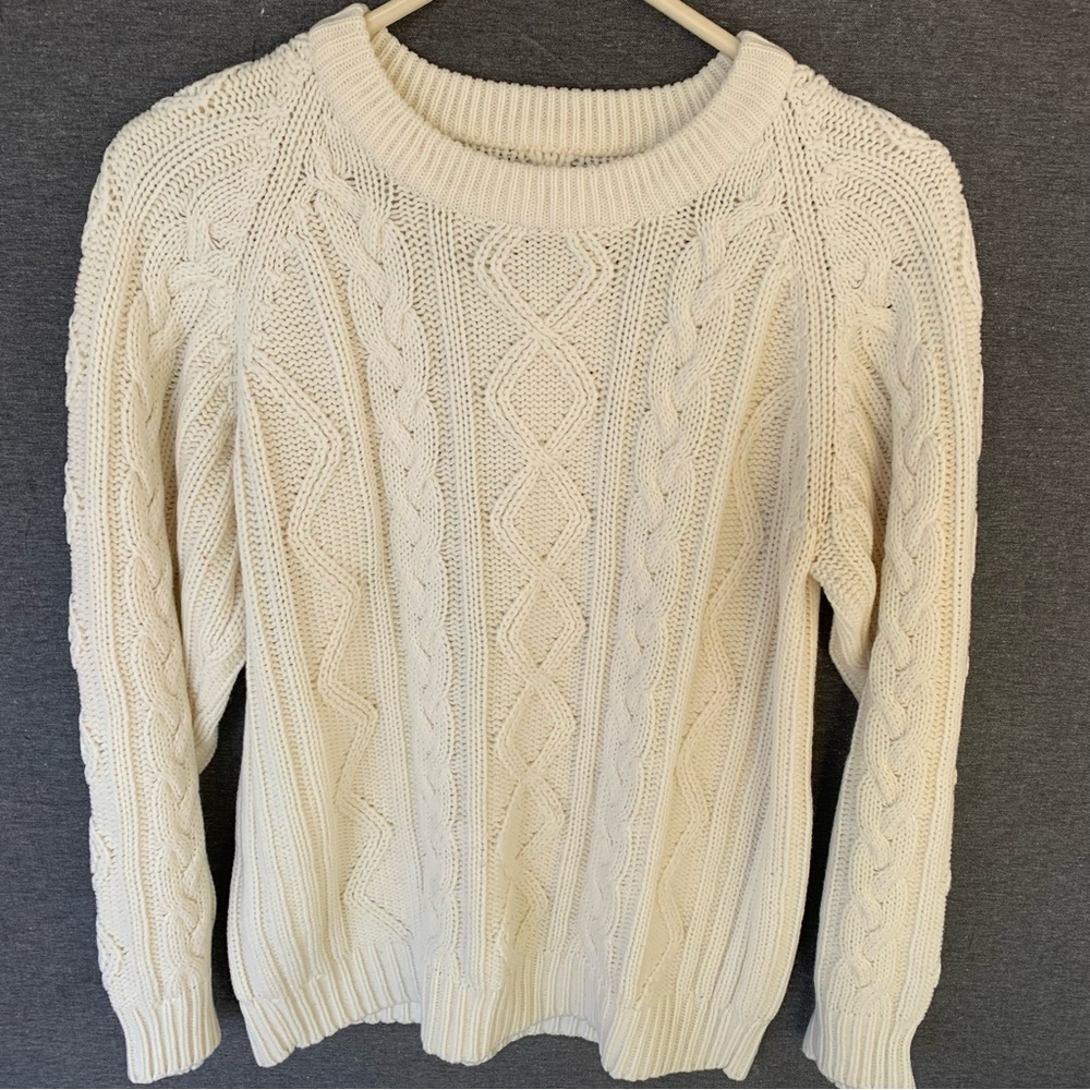 Vintage Cream Cable Knit Crewneck Sweater Women’s Small 80s 90s